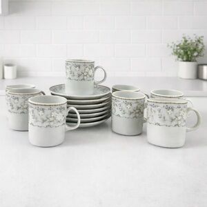 Vintage Steatita Brazil Porcelain Demitasse Cup Saucer Set 16pc Floral Espresso